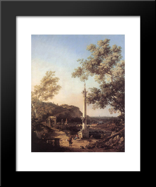 Capriccio River Landscape With A Column 20x24 Black Modern Wood Framed Art Print Poster by Canaletto