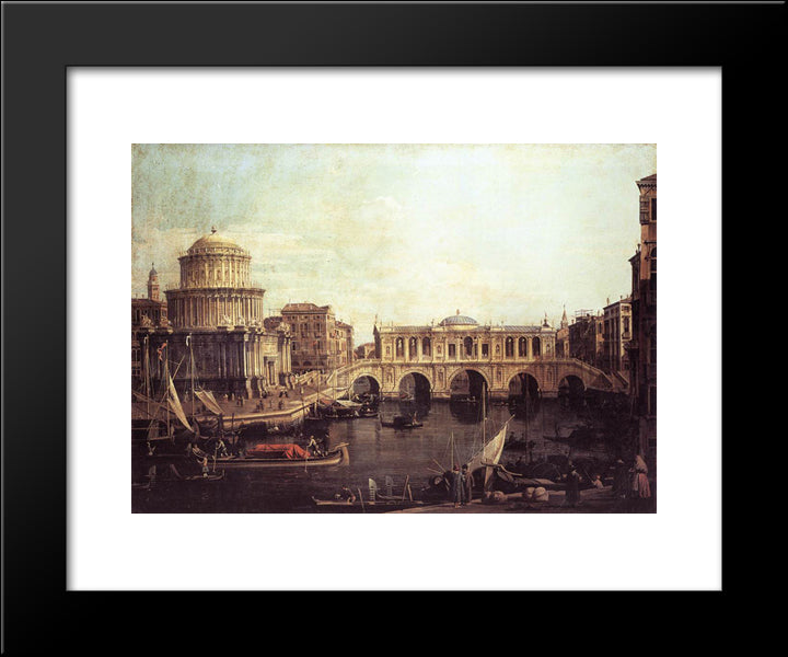 Capriccio The Grand Canal, With An Imaginary Rialto Bridge And Other Buildings 20x24 Black Modern Wood Framed Art Print Poster by Canaletto