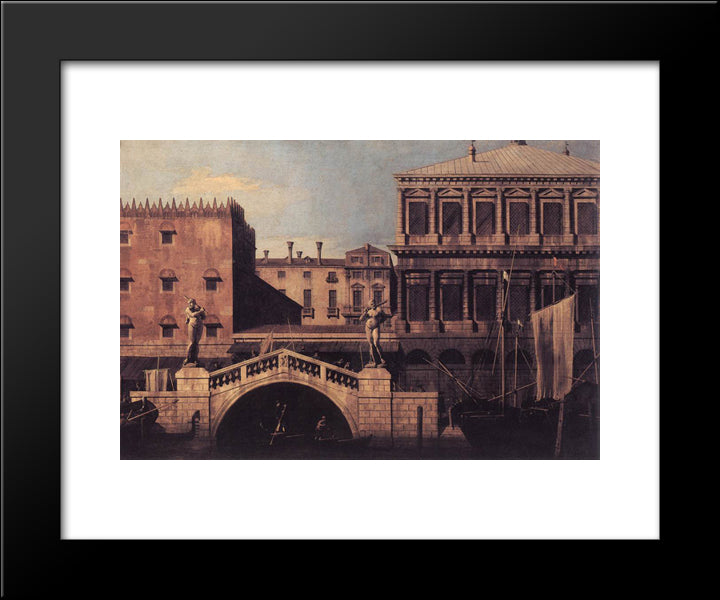 Capriccio The Ponte Della Pescaria And Buildings On The Quay 20x24 Black Modern Wood Framed Art Print Poster by Canaletto