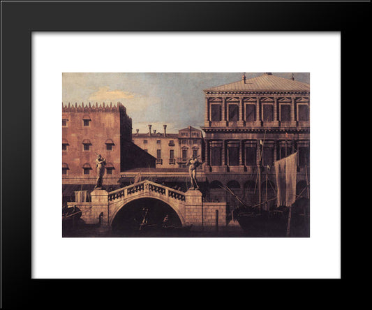 Capriccio The Ponte Della Pescaria And Buildings On The Quay 20x24 Black Modern Wood Framed Art Print Poster by Canaletto