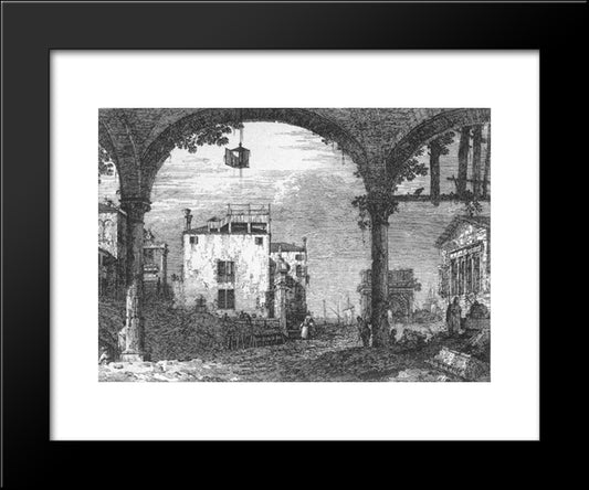 Capriccio With A Portico 20x24 Black Modern Wood Framed Art Print Poster by Canaletto