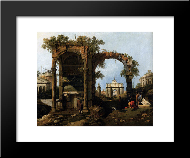 Capriccio With Classical Ruins And Buildings 20x24 Black Modern Wood Framed Art Print Poster by Canaletto