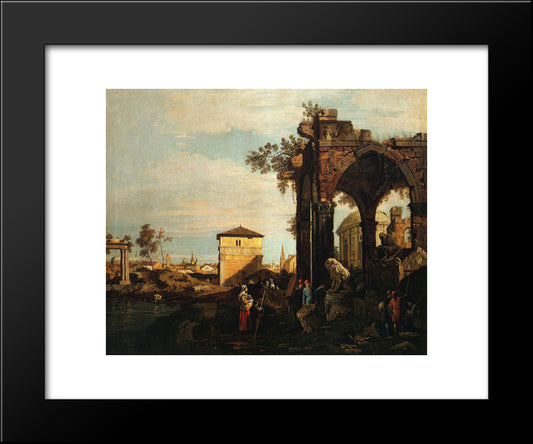 Capriccio With Ruins And Porta Portello In Padua 20x24 Black Modern Wood Framed Art Print Poster by Canaletto