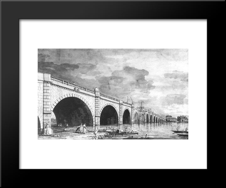 London Westminster Bridge Under Repair 20x24 Black Modern Wood Framed Art Print Poster by Canaletto