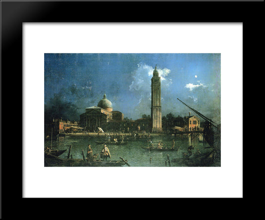 Night Time Celebration Outside The Church Of San Pietro Di Castello 20x24 Black Modern Wood Framed Art Print Poster by Canaletto