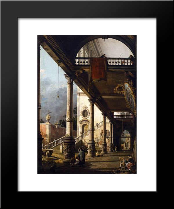 Perspective View With Portico 20x24 Black Modern Wood Framed Art Print Poster by Canaletto