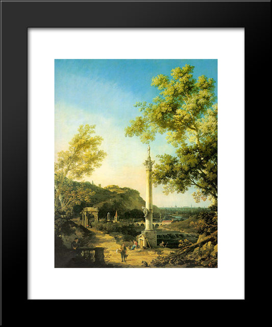 River Landscape With A Column 20x24 Black Modern Wood Framed Art Print Poster by Canaletto