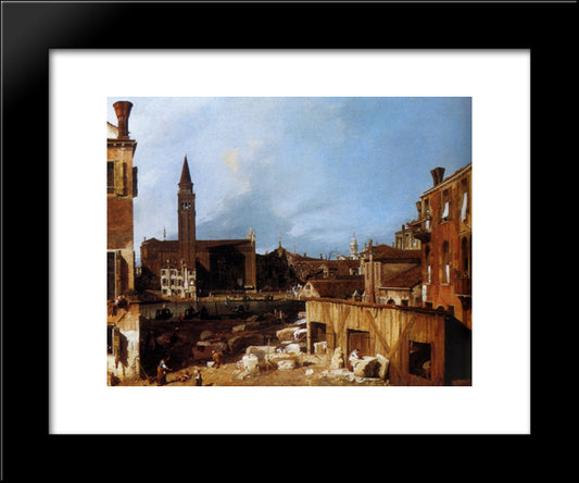 Stonemason'S Yard 20x24 Black Modern Wood Framed Art Print Poster by Canaletto