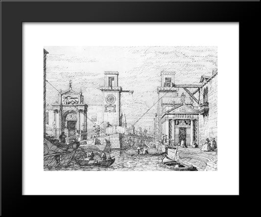 The Arsenal The Water Entrance 20x24 Black Modern Wood Framed Art Print Poster by Canaletto