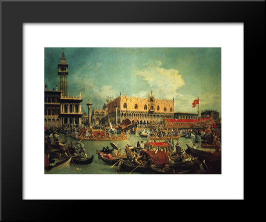 The Bucintgoro By The Molo On Ascension Day 20x24 Black Modern Wood Framed Art Print Poster by Canaletto