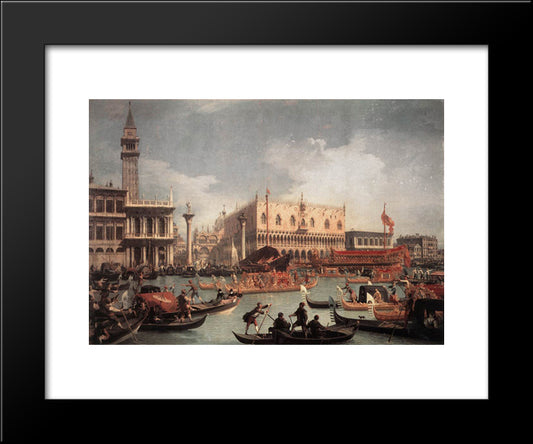 The Bucintore Returning To The Molo On Ascension Day 20x24 Black Modern Wood Framed Art Print Poster by Canaletto