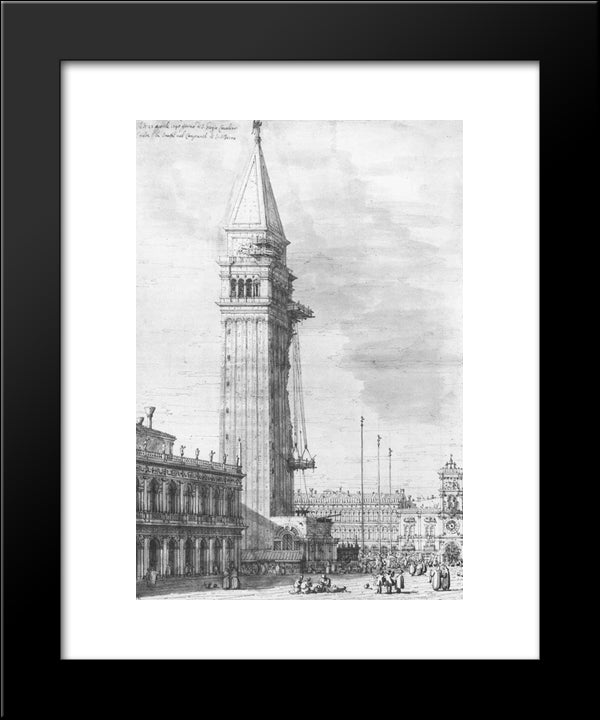 The Piazzetta Looking North, The Campanile Under Repair 20x24 Black Modern Wood Framed Art Print Poster by Canaletto