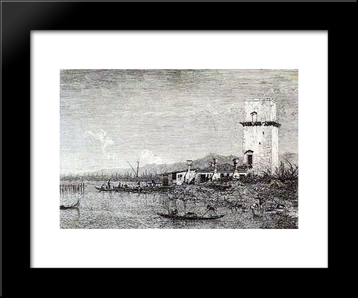 The Tow Of Malghera 20x24 Black Modern Wood Framed Art Print Poster by Canaletto