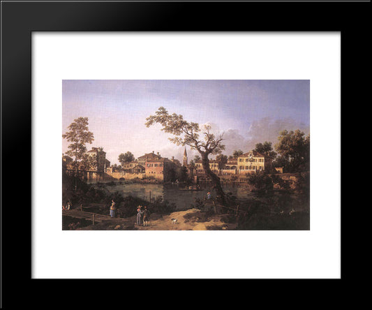 View Of A River, Perhaps In Padua 20x24 Black Modern Wood Framed Art Print Poster by Canaletto