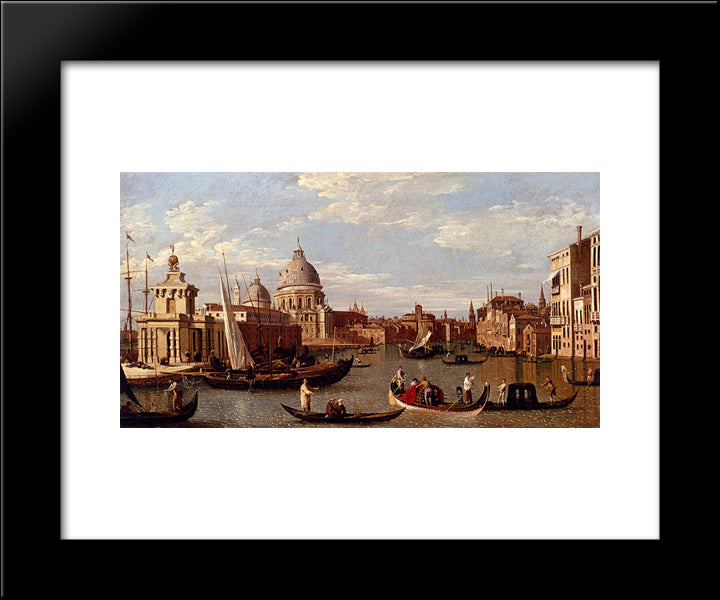 View Of The Grand Canal And Santa Maria Della Salute With Boats And Figures In The Foreground, Venice 20x24 Black Modern Wood Framed Art Print Poster by Canaletto