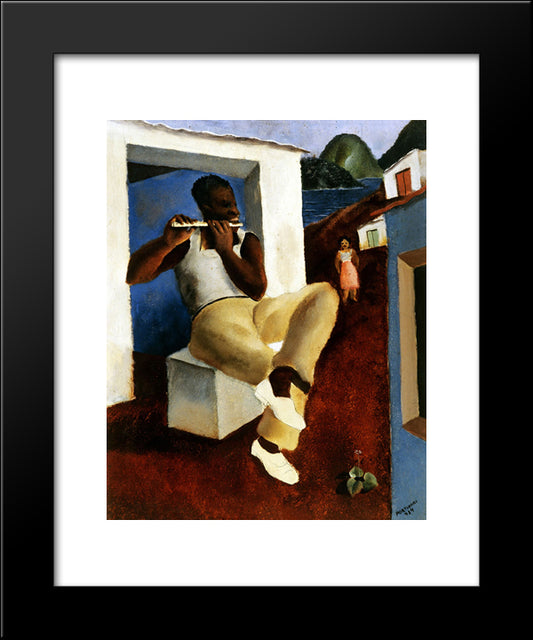 Flautista 20x24 Black Modern Wood Framed Art Print Poster by Portinari, Candido