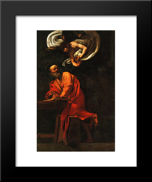 Inspiration Of Saint Matthew 20x24 Black Modern Wood Framed Art Print Poster by Caravaggio