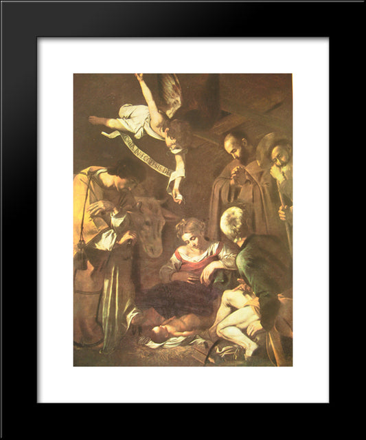 Nativity With St. Francis And St. Lawrence 20x24 Black Modern Wood Framed Art Print Poster by Caravaggio