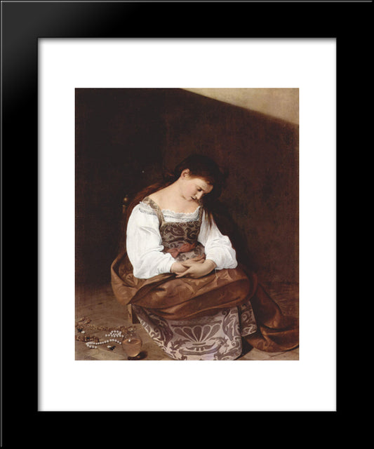 Penitent Magdalene 20x24 Black Modern Wood Framed Art Print Poster by Caravaggio