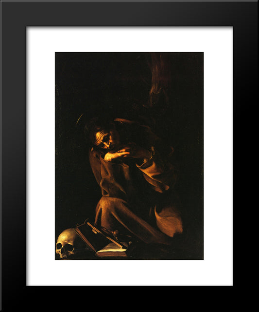 Saint Francis In Meditation 20x24 Black Modern Wood Framed Art Print Poster by Caravaggio