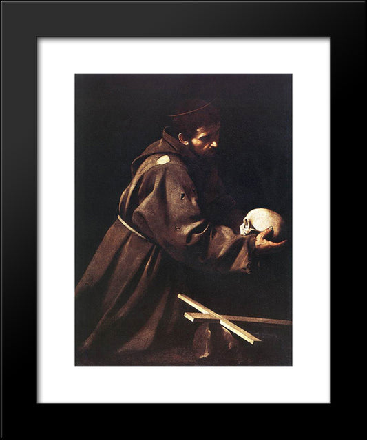 Saint Francis In Prayer 20x24 Black Modern Wood Framed Art Print Poster by Caravaggio