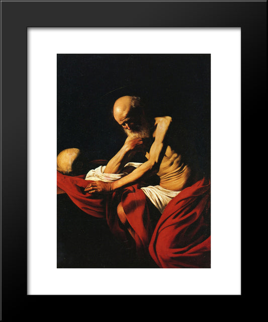 Saint Jerome In Meditation 20x24 Black Modern Wood Framed Art Print Poster by Caravaggio