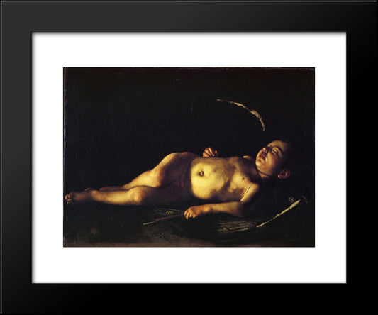 Sleeping Cupid 20x24 Black Modern Wood Framed Art Print Poster by Caravaggio