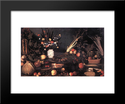 Still Life With Flowers And Fruit 20x24 Black Modern Wood Framed Art Print Poster by Caravaggio