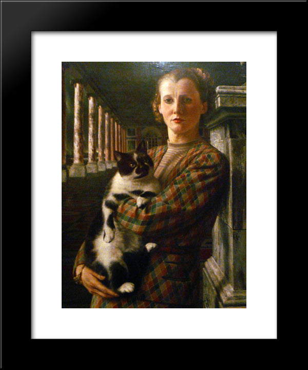 Wilma With A Cat 20x24 Black Modern Wood Framed Art Print Poster by Willink, Carel