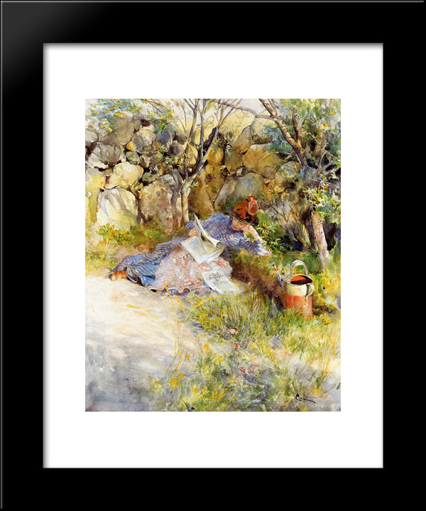 A Lady Reading A Newspaper 20x24 Black Modern Wood Framed Art Print Poster by Larsson, Carl