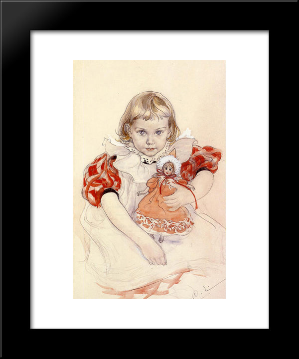 A Young Girl With A Doll 20x24 Black Modern Wood Framed Art Print Poster by Larsson, Carl