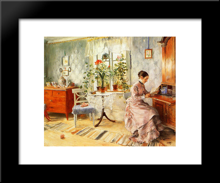 An Interior With A Woman Reading 20x24 Black Modern Wood Framed Art Print Poster by Larsson, Carl