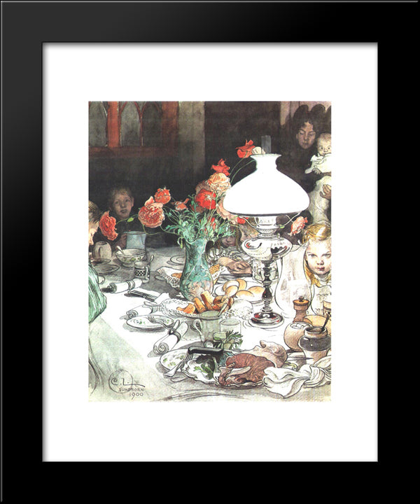 Around The Lamp At Evening 20x24 Black Modern Wood Framed Art Print Poster by Larsson, Carl