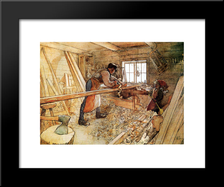 In The Carpenter Shop 20x24 Black Modern Wood Framed Art Print Poster by Larsson, Carl
