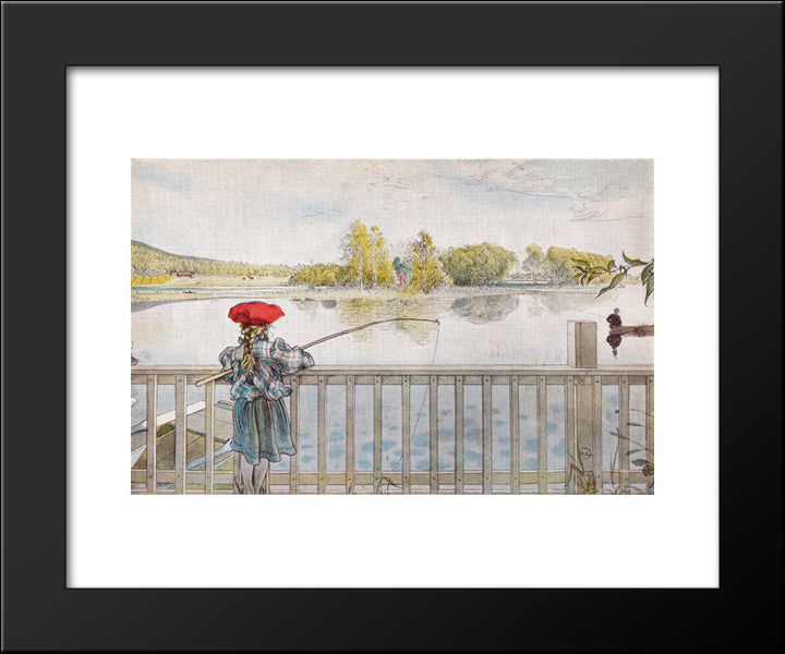 Lisbeth Fishing 20x24 Black Modern Wood Framed Art Print Poster by Larsson, Carl