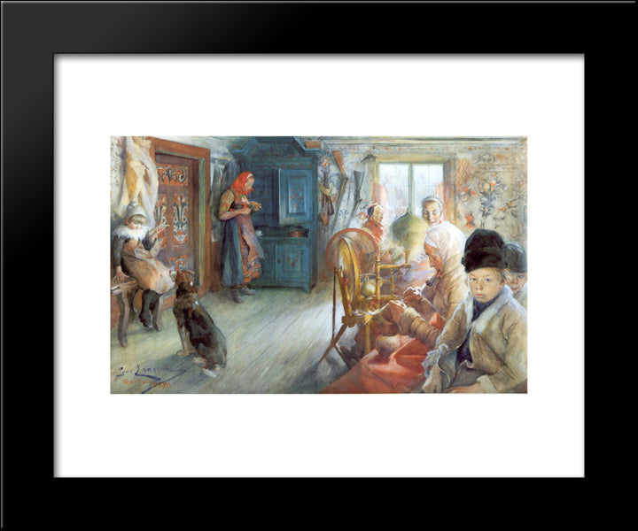 Peasant Interior In Winter 20x24 Black Modern Wood Framed Art Print Poster by Larsson, Carl