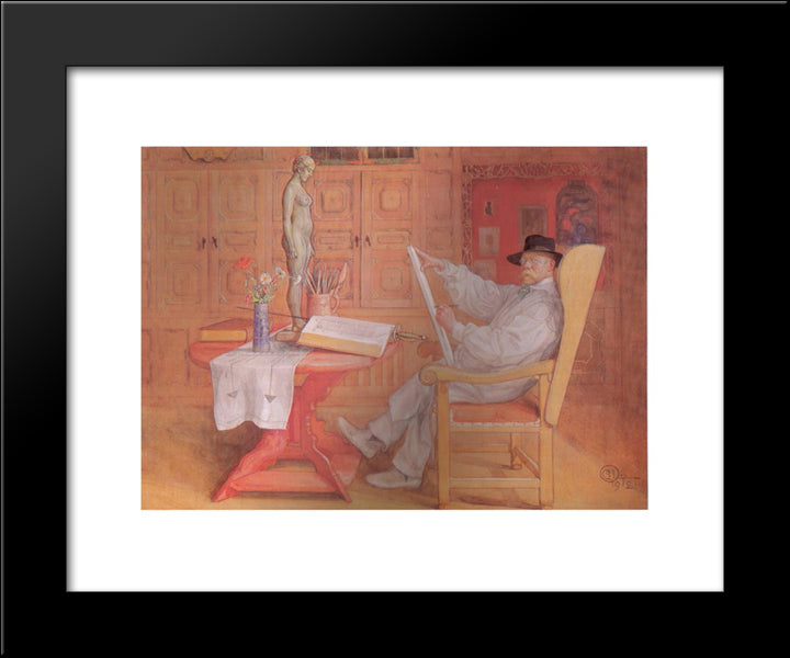 Self Portrait In The Studio 20x24 Black Modern Wood Framed Art Print Poster by Larsson, Carl
