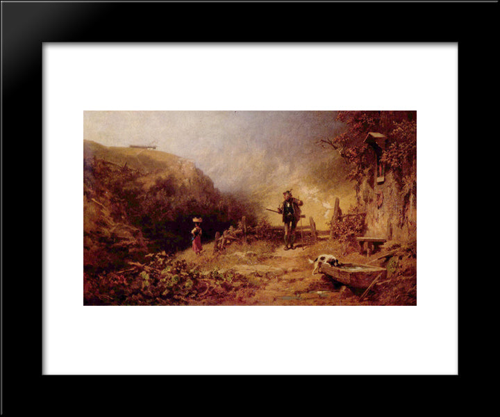 A Hunter Looking To A Young Girl 20x24 Black Modern Wood Framed Art Print Poster by Spitzweg, Carl