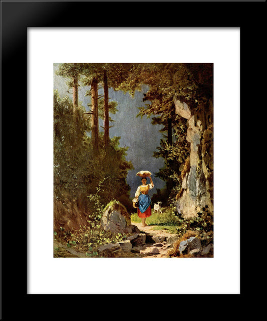 Girl With Goat 20x24 Black Modern Wood Framed Art Print Poster by Spitzweg, Carl