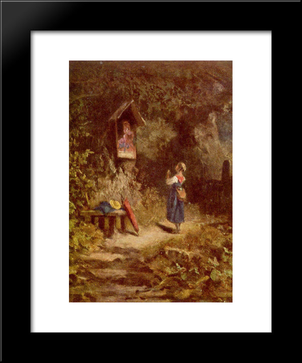 Praying Peasant Girl In The Woods 20x24 Black Modern Wood Framed Art Print Poster by Spitzweg, Carl