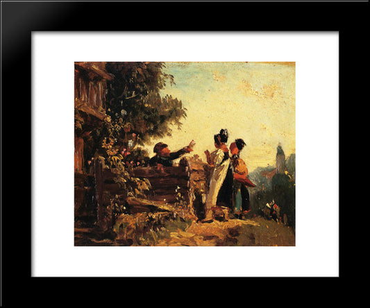 Swabian Girls At A Garden Fence 20x24 Black Modern Wood Framed Art Print Poster by Spitzweg, Carl