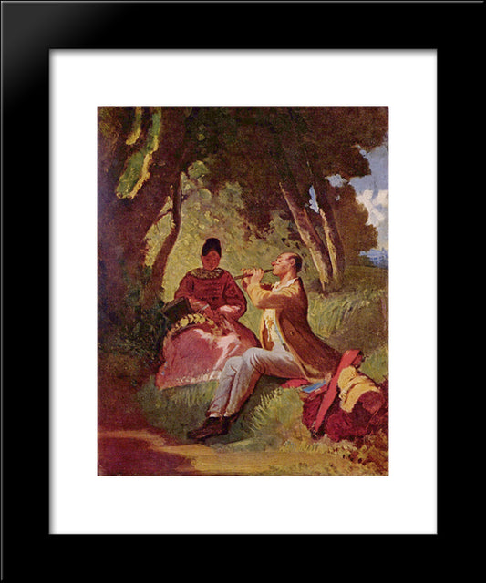 The Flute Recital 20x24 Black Modern Wood Framed Art Print Poster by Spitzweg, Carl