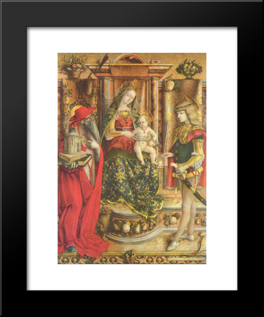 Enthroned Madonna, Saint Jerome, And St. Sebastian 20x24 Black Modern Wood Framed Art Print Poster by Crivelli, Carlo