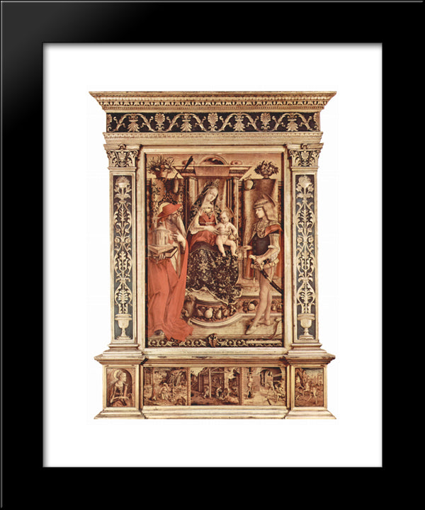 Enthroned Madonna, St. Jerome And St. Sebastian 20x24 Black Modern Wood Framed Art Print Poster by Crivelli, Carlo