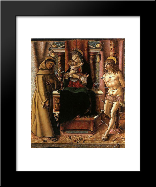 The Virgin And Child With Saints Francis And Sebastian 20x24 Black Modern Wood Framed Art Print Poster by Crivelli, Carlo