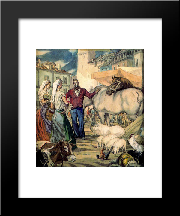 Market In La Cuesta De San Vicente - Vitoria 20x24 Black Modern Wood Framed Art Print Poster by Tejada, Carlos Saenz de