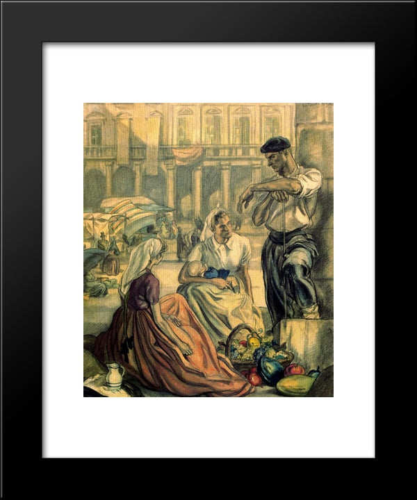 New Market Square In Vitoria 20x24 Black Modern Wood Framed Art Print Poster by Tejada, Carlos Saenz de