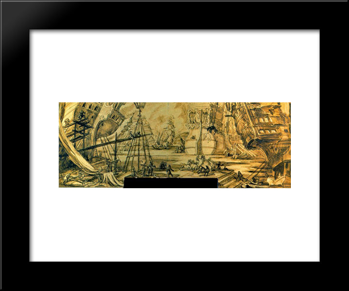 Sketch Of Mural Decoration For The Emperador Hotel 20x24 Black Modern Wood Framed Art Print Poster by Tejada, Carlos Saenz de