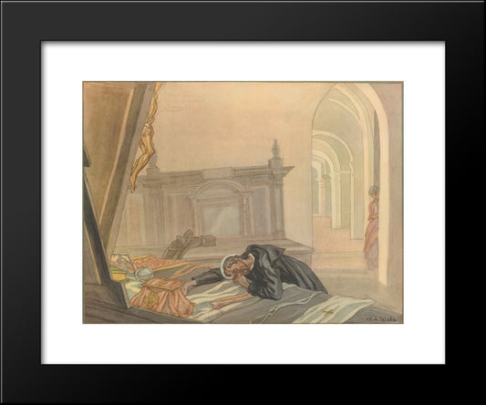 The Life Of St. Ignatius Loyola. Plate 8. Before Saying Mass, Ignatius Is Overcome With Tears. 20x24 Black Modern Wood Framed Art Print Poster by Tejada, Carlos Saenz de