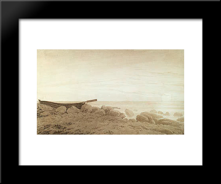 Boat On The Shor. Moonrise 20x24 Black Modern Wood Framed Art Print Poster by Friedrich, Caspar David